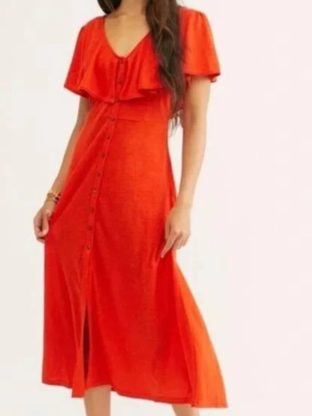 Free People Beach Messenger Linen Blend Midi Dress S